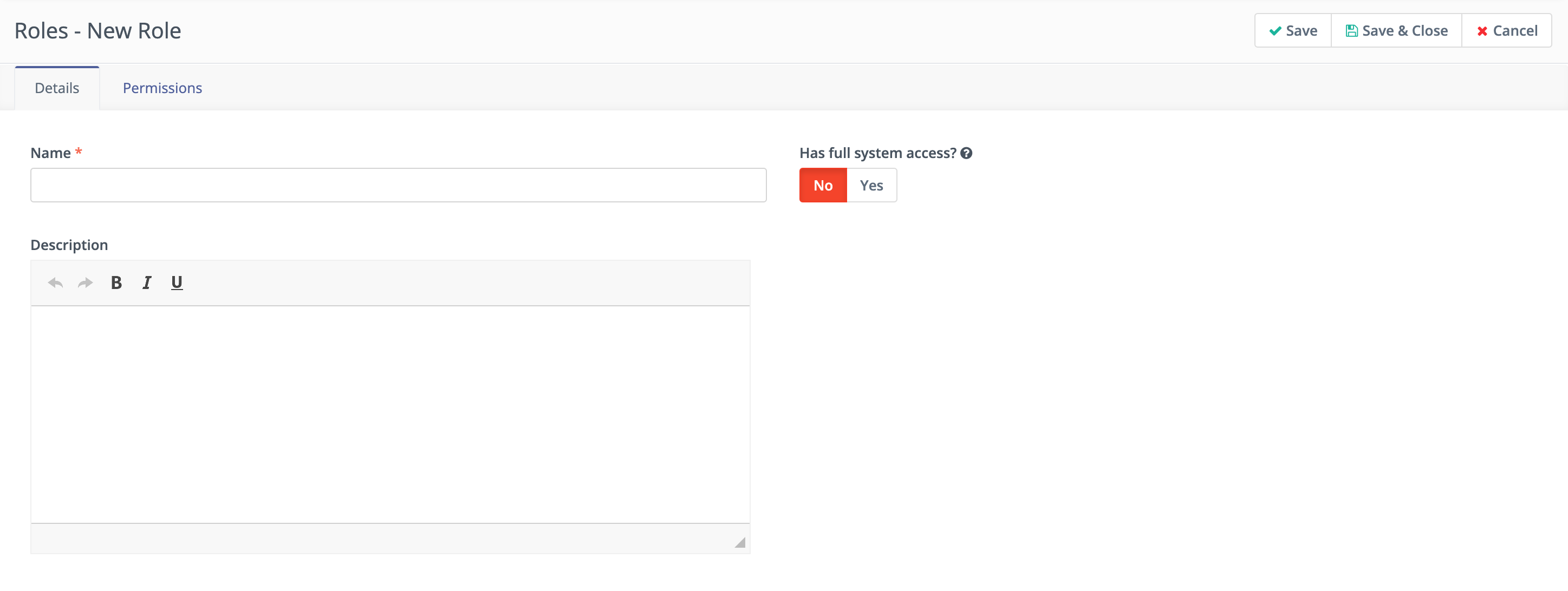 Screenshot showing Mautic Roles