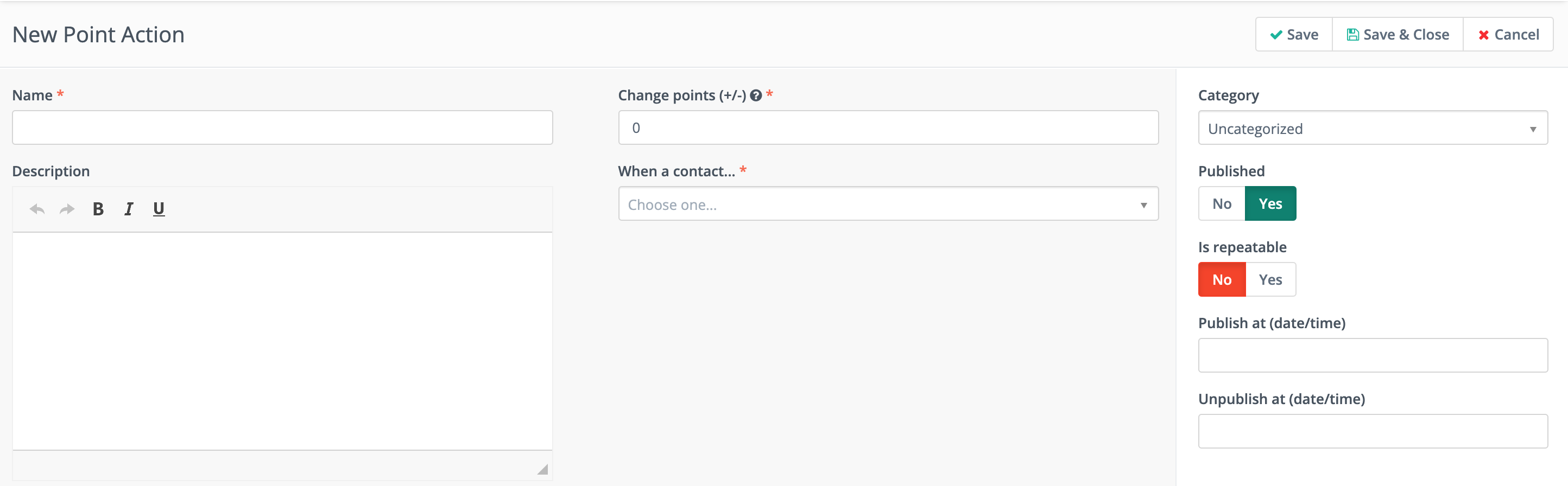 Screenshot of Points action