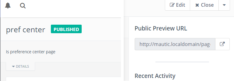 Screenshot of Preference Center with the preview URL only
